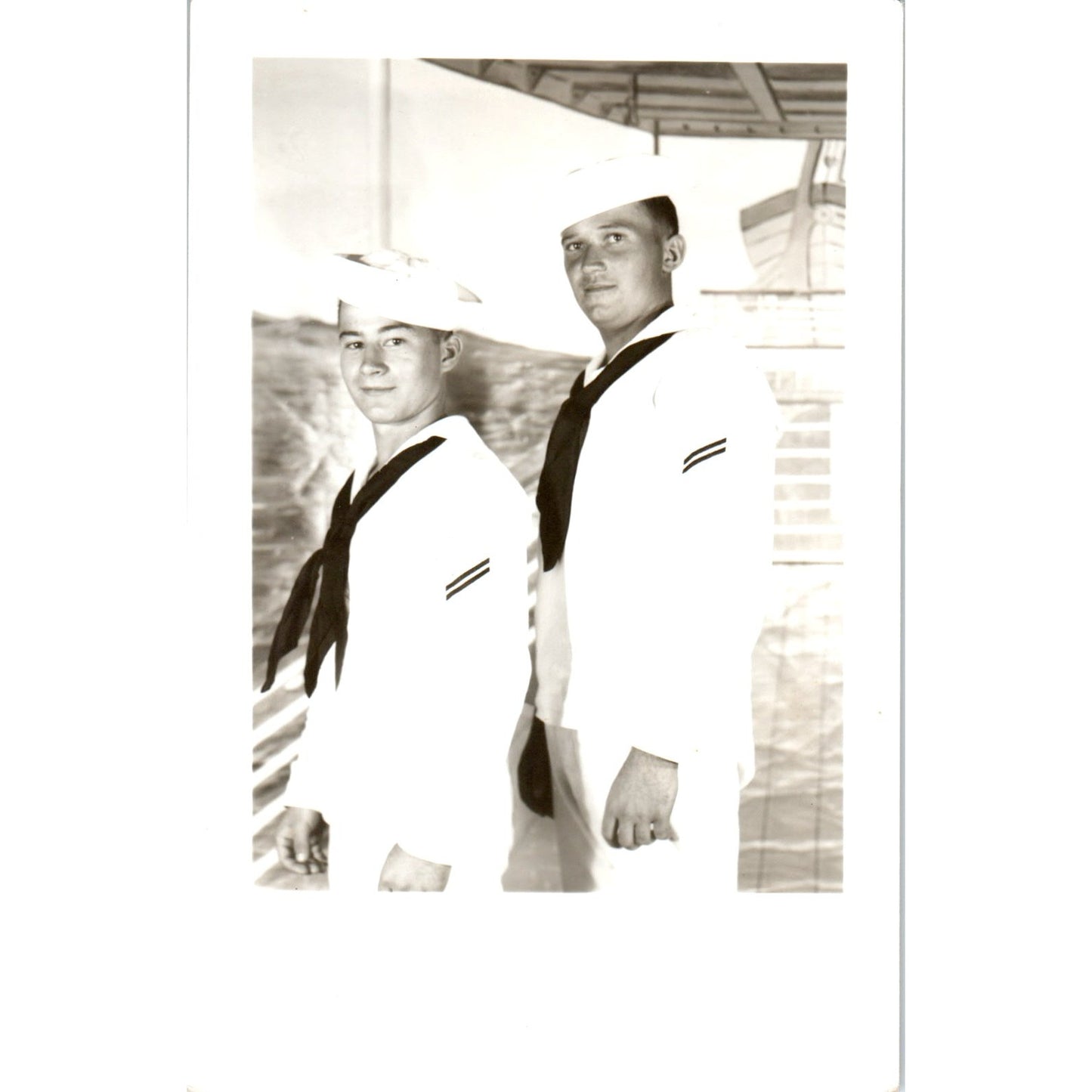 Two Sailors Aboard a Ship Antique RPPC Postcard PE7