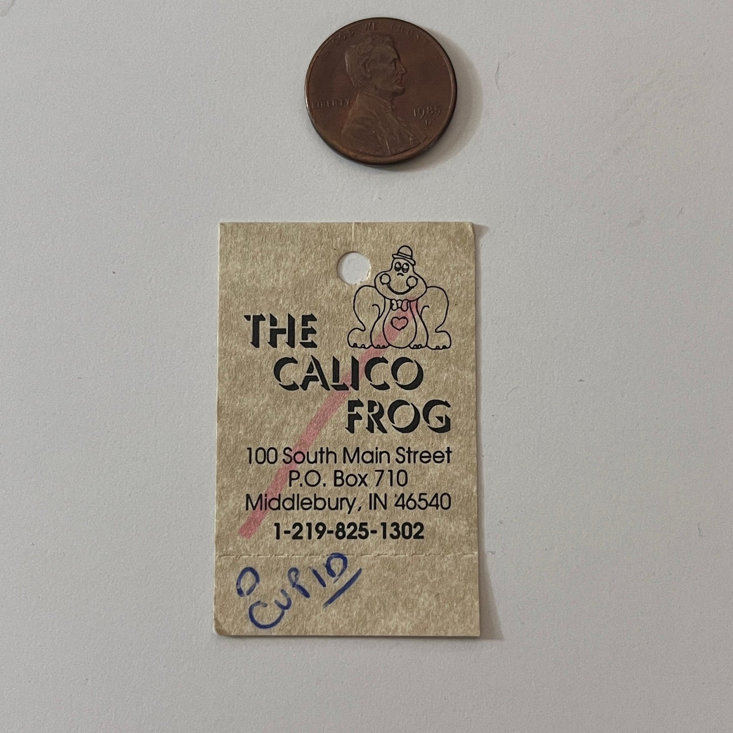 The Calico Frog 110 South Main St Middlebury IN Vintage Hang Tag AG6-S17