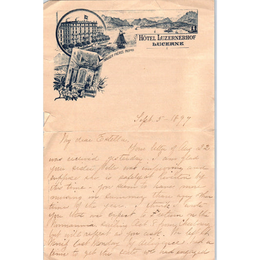 1894 Original Handwritten Letter on Hotel Luzernerhof Stationary D18