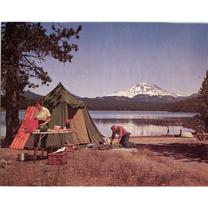 Retro Kitsch 1971 Mt. Hood Cascade Lake OR Camping Scene Vtg Art Print 8x10 V6