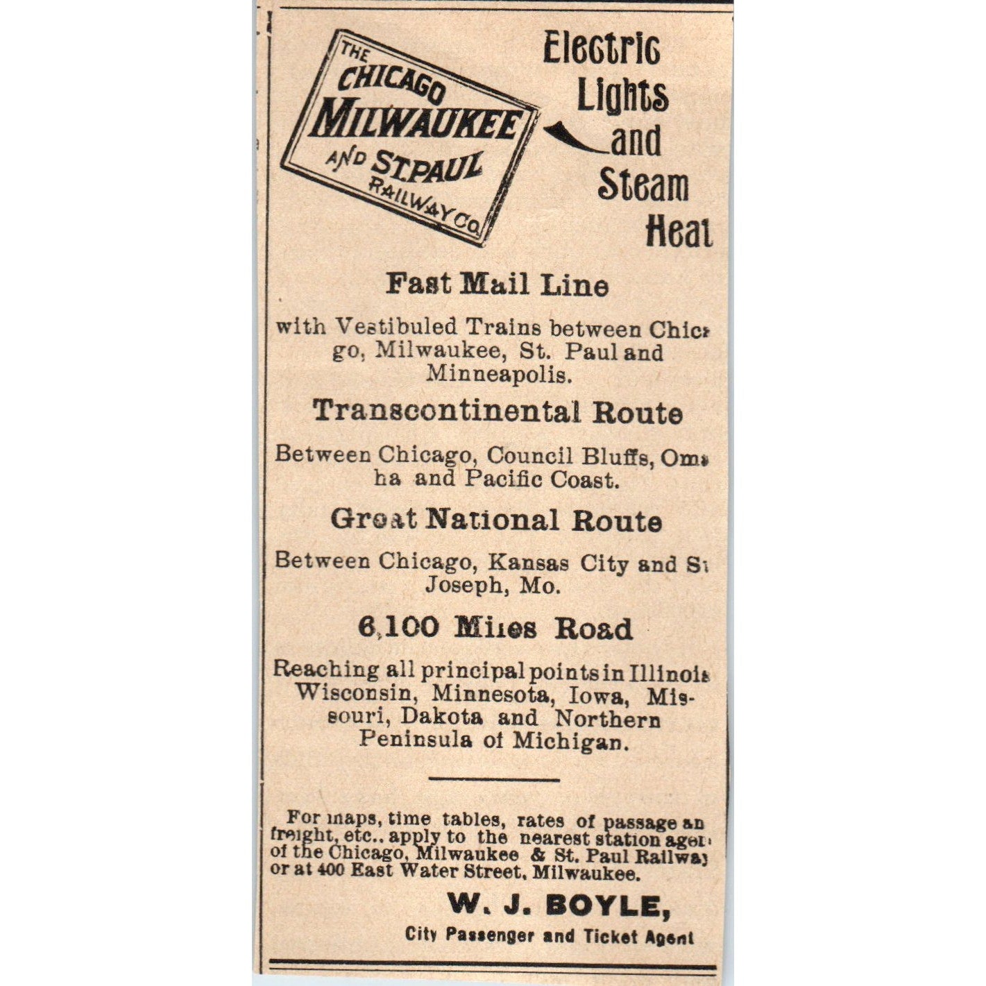 Chicago, Milwaukee & St. Paul RR W.J. Boyle Electric Lights 1898 Clip AF7-E12