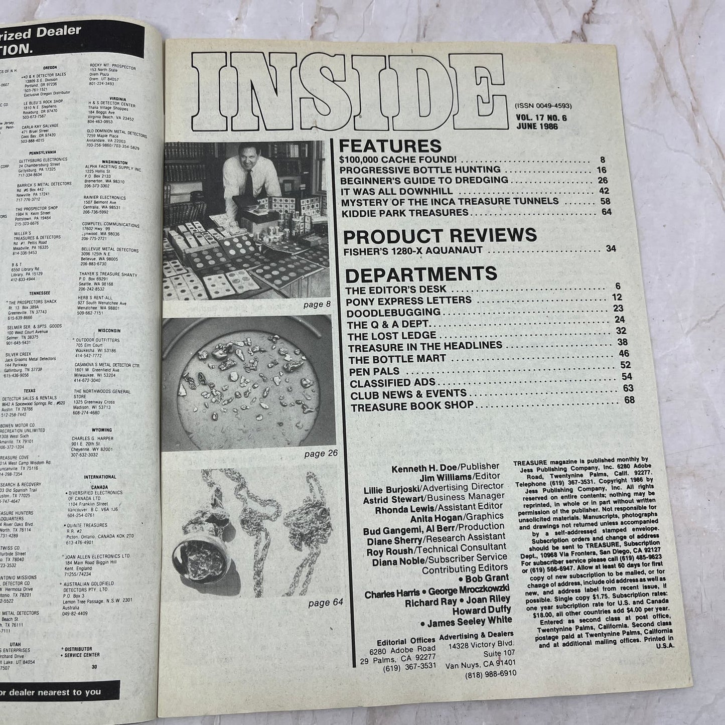 1986 June - Treasure Magazine - Treasure Hunting Metal Detecting Gold Coins M10