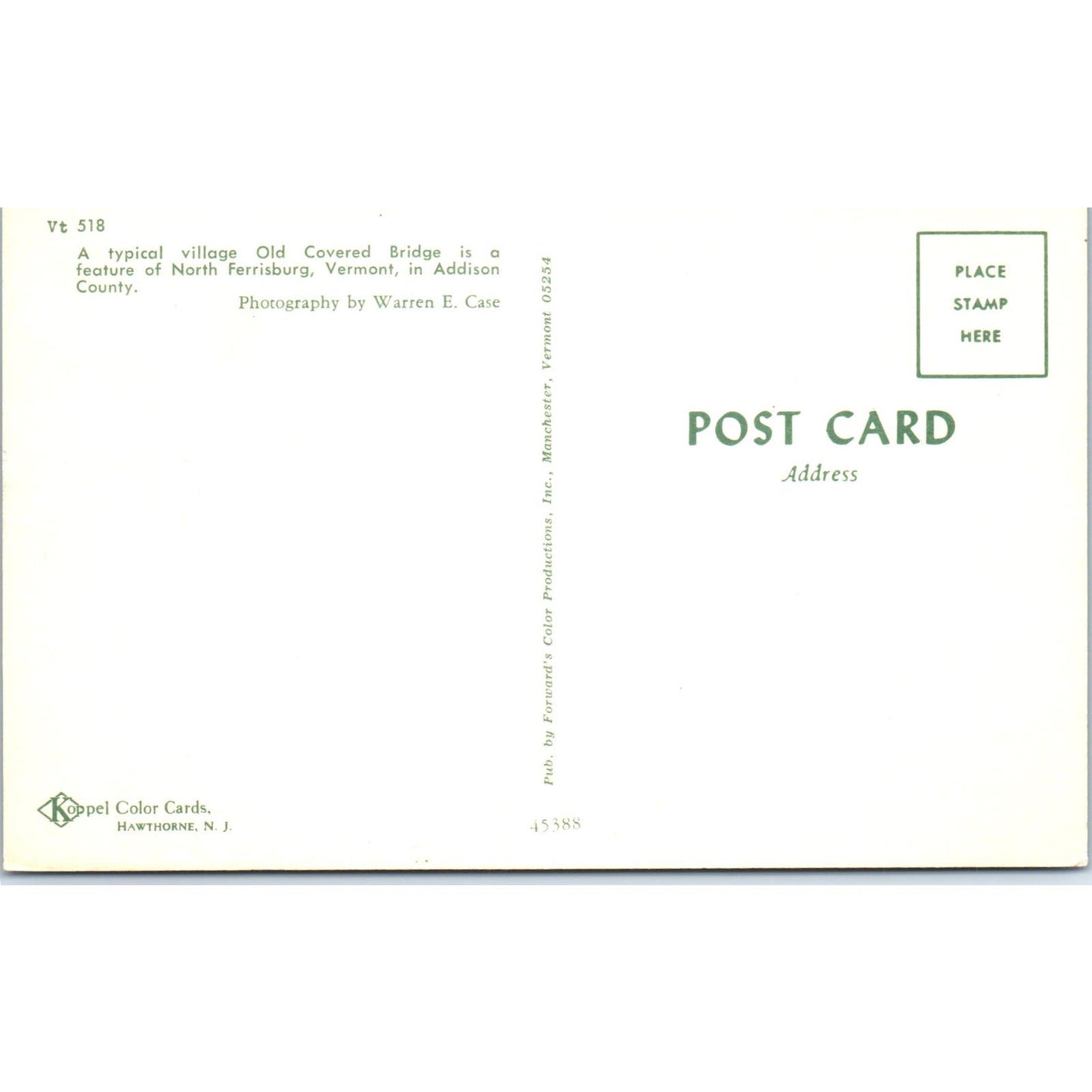 Old Covered Bridge in North Ferrisburg Addison County VT Vintage Postcard PD2