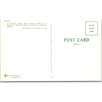 Old Covered Bridge in North Ferrisburg Addison County VT Vintage Postcard PD2