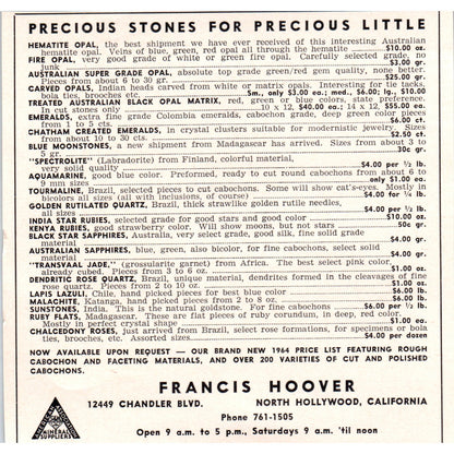 Francis Hoover Precious Stones North Hollywood CA 1964 Magazine Ad AB6-LL1