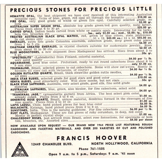 Francis Hoover Precious Stones North Hollywood CA 1964 Magazine Ad AB6-LL1