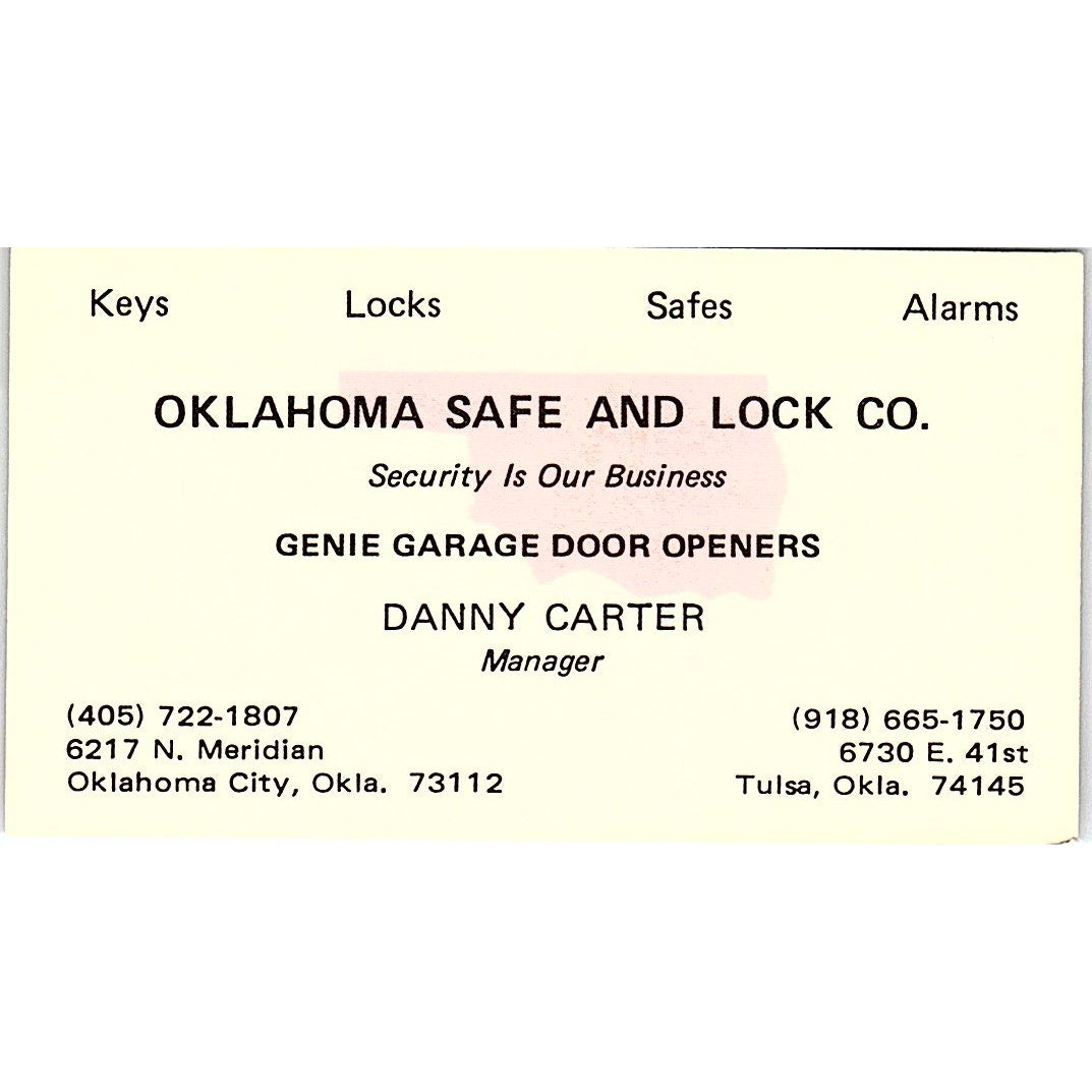 Oklahoma Safe and Lock Co Danny Carter Oklahoma City Business Card SB4-B3