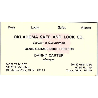 Oklahoma Safe and Lock Co Danny Carter Oklahoma City Business Card SB4-B3