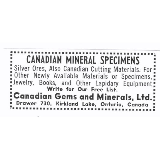 Canadian Gems and Minerals Ltd Kirkland Lake Ontario Canada 1972 Ad AF8-S6