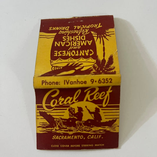 Coral Reef Cantonese Food Sacramento CA c1940 Matchbook Cover TE2-MKO-4