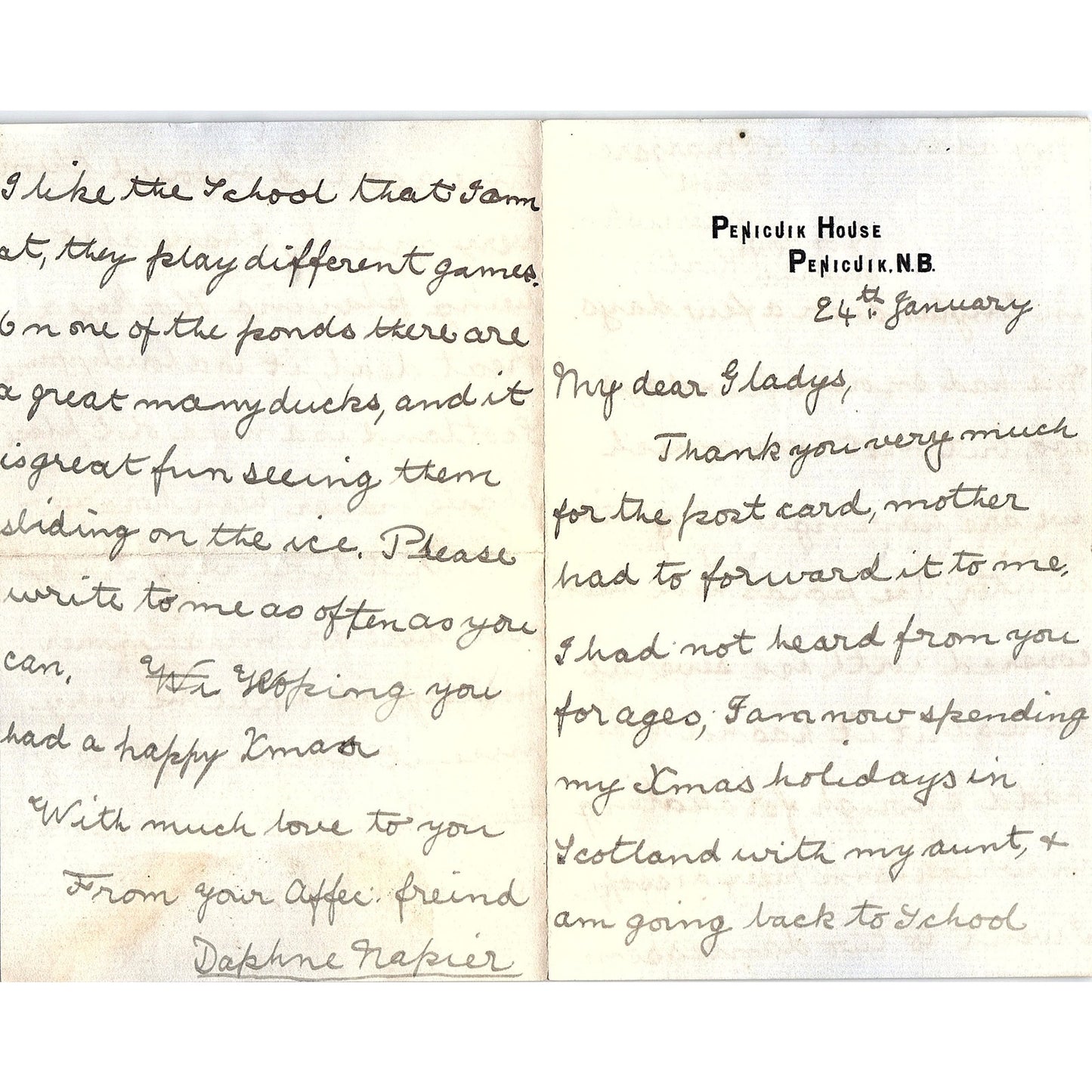 c1900 Handwritten Letter Penicuik House Daphne Napier Penicuik NB AF4-2