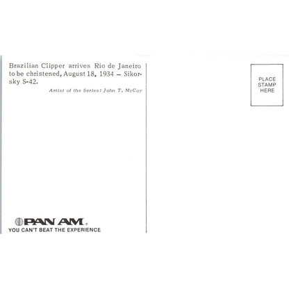 Sikorsky S-42 Pan Am Airlines Illustration Vintage Postcard TG8-PC