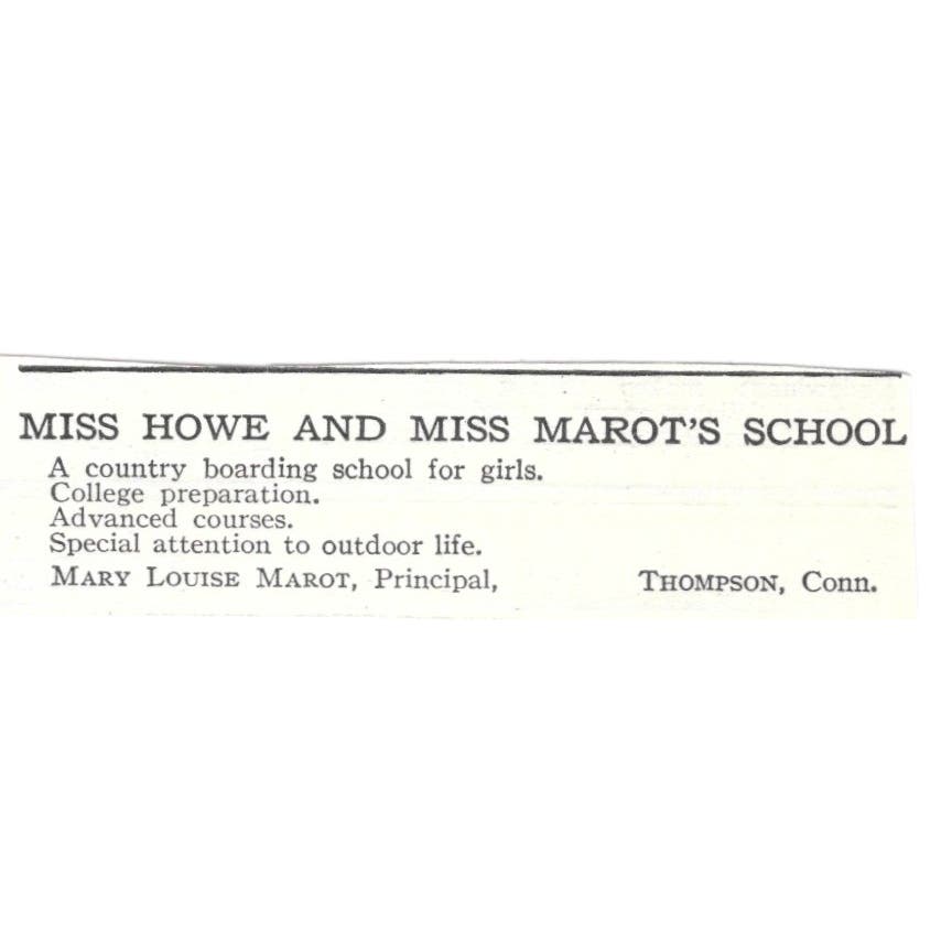 Miss Howe and Marot's School Thompson CT c1918 Original Advertisement AE5-SV3