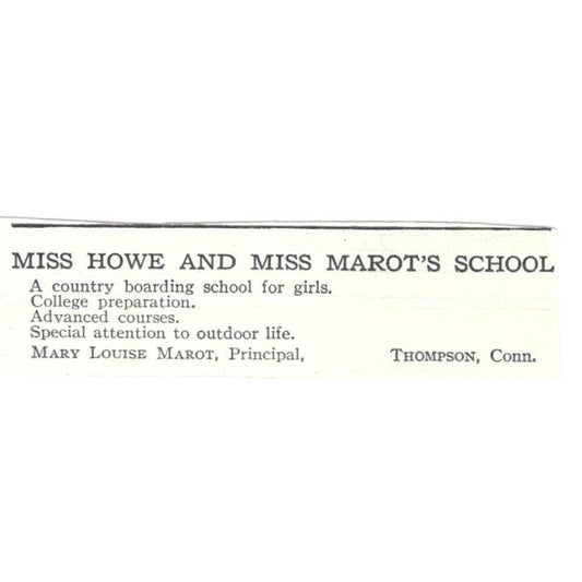 Miss Howe and Marot's School Thompson CT c1918 Original Advertisement AE5-SV3