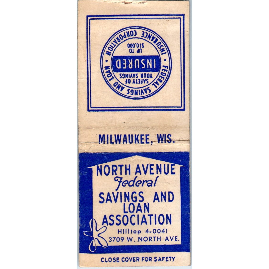 North Ave Federal Savings Milwaukee Vintage Matchbook Cover SD4-Y5
