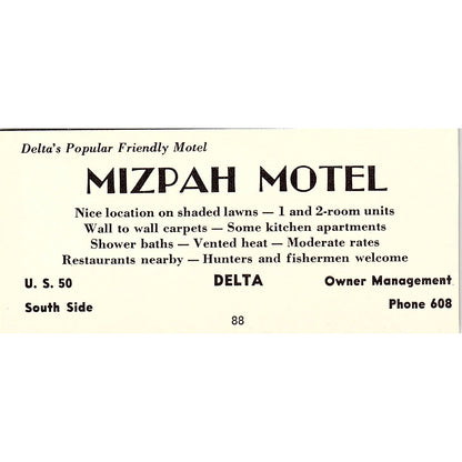 Mizpah Motel Delta CO 1958 Ad AG1-M4