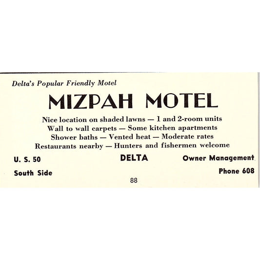 Mizpah Motel Delta CO 1958 Ad AG1-M4