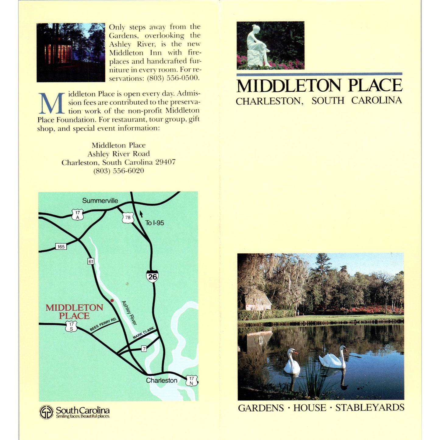 Vintage Middleton Place Charleston SC Fold Out Travel Brochure TF4-B4