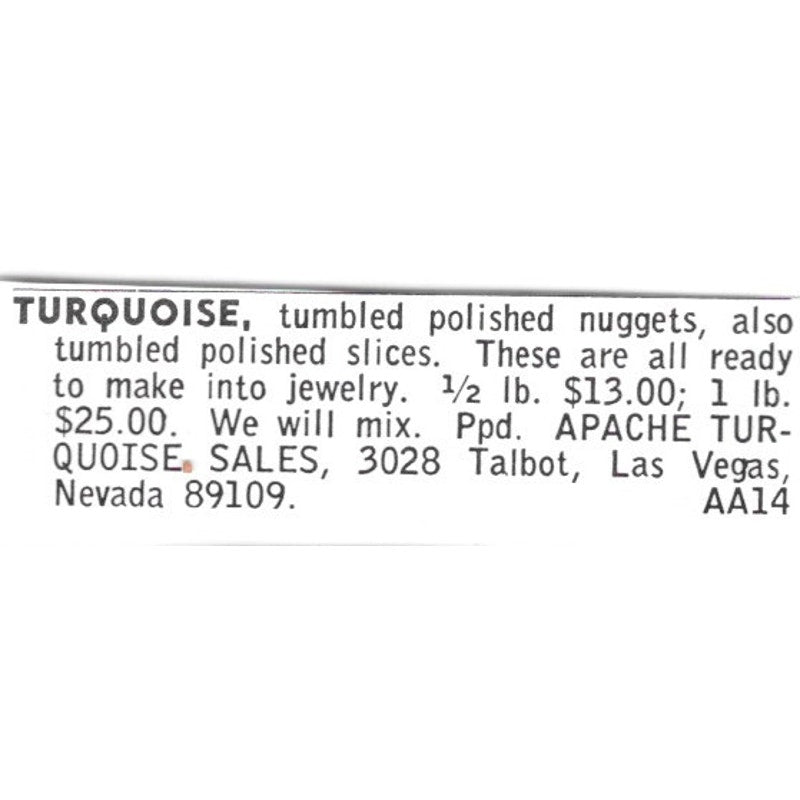 Apache Turquoise Sales Las Vegas Nevada 1972 Ad AF8-S10