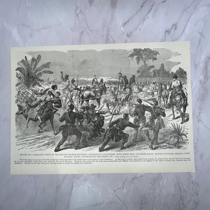 24th Regiment Foraging Party at Baton Rouge LA 1890s Engraving V14-6