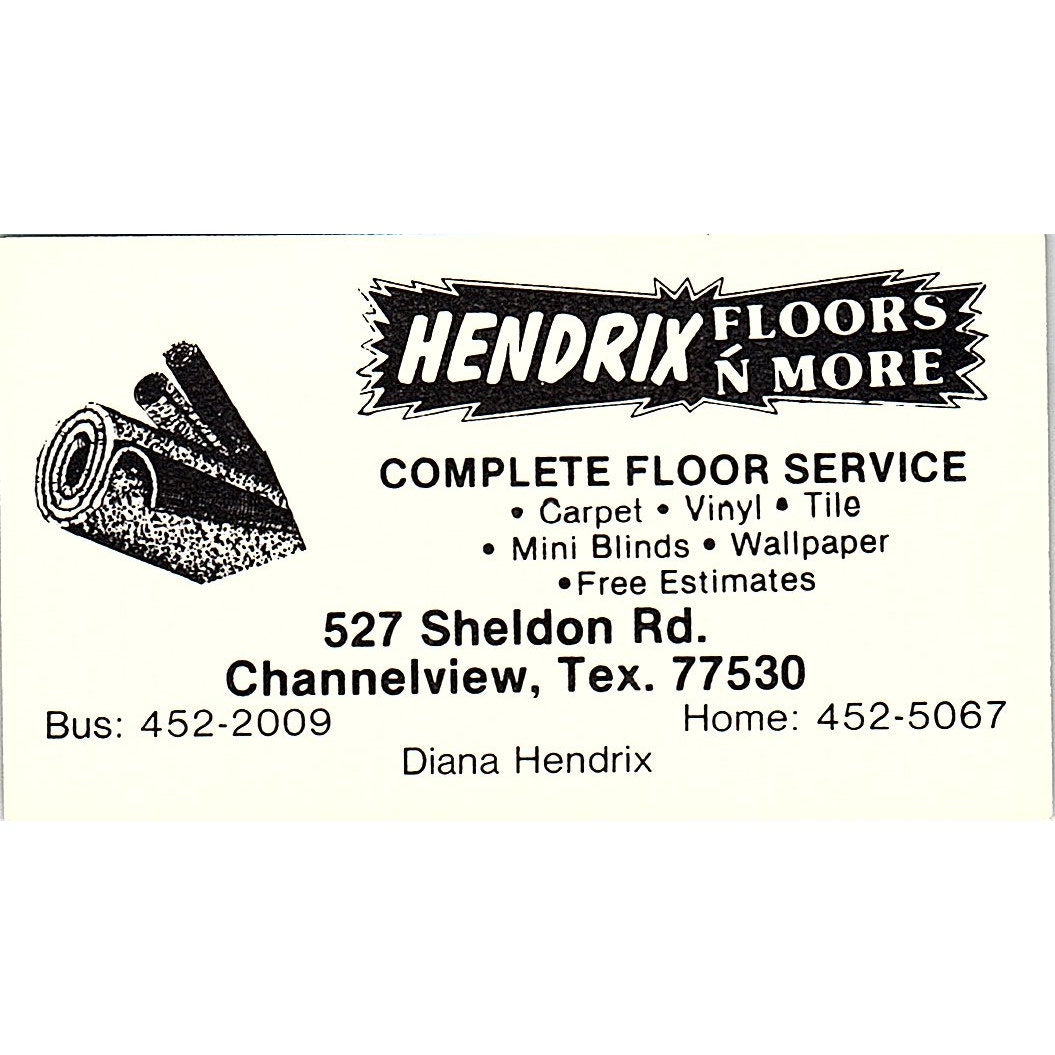 HENDRIX Floors N More Diana Hendrix Channelview TX Vintage Business Card SF3-B6