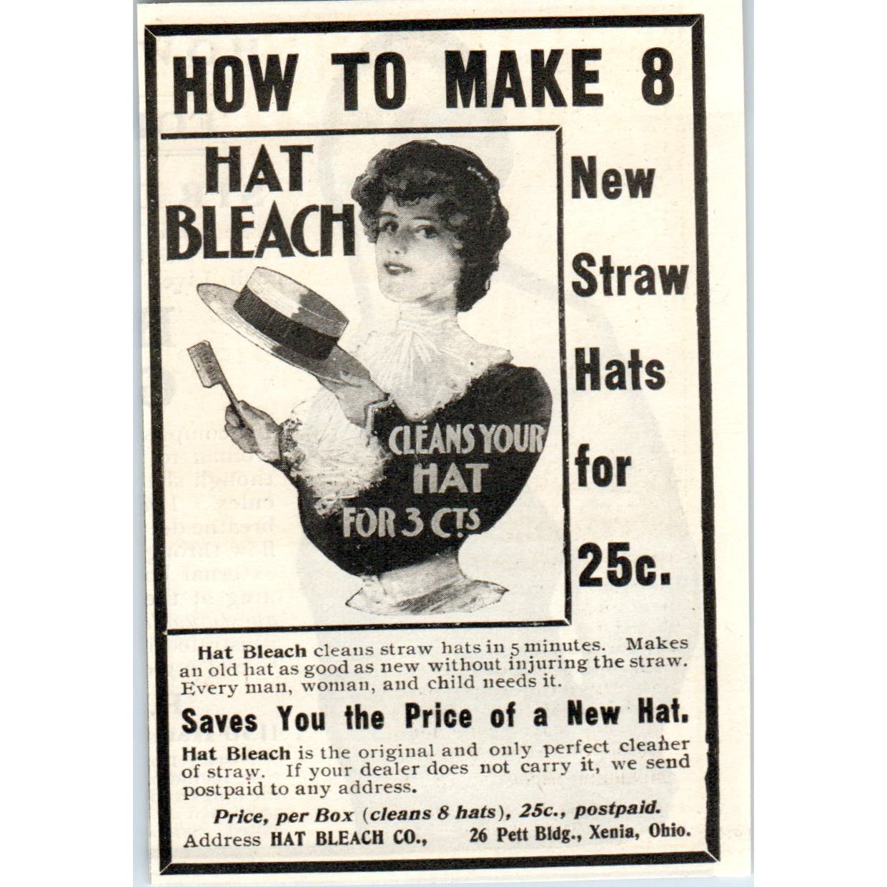 Hat Bleach Co. Xenia Ohio c1905 Original Magazine Advertisement AE7-A2
