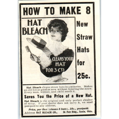 Hat Bleach Co. Xenia Ohio c1905 Original Magazine Advertisement AE7-A2