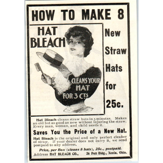 Hat Bleach Co. Xenia Ohio c1905 Original Magazine Advertisement AE7-A2