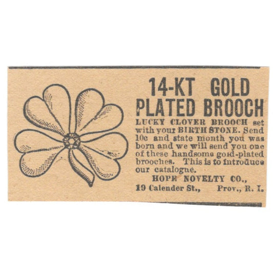 Gold Plate Brooch Hope Novelty Co Providence RI 1905 Magazine Ad AF1-NES4