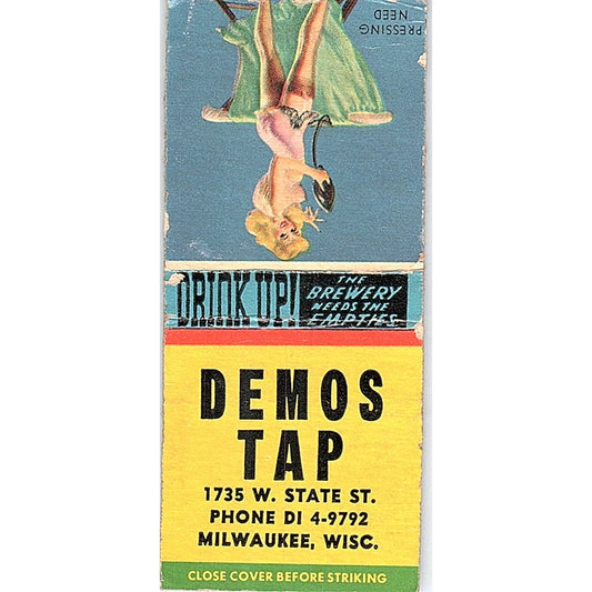 Demos Tap Milwaukee WI Pinup Vintage Matchbook Cover SF3-Y5