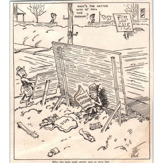 Female Postal Worker Joke Humor Cartoon Comic 1918 Magazine Clip AF1-WH1
