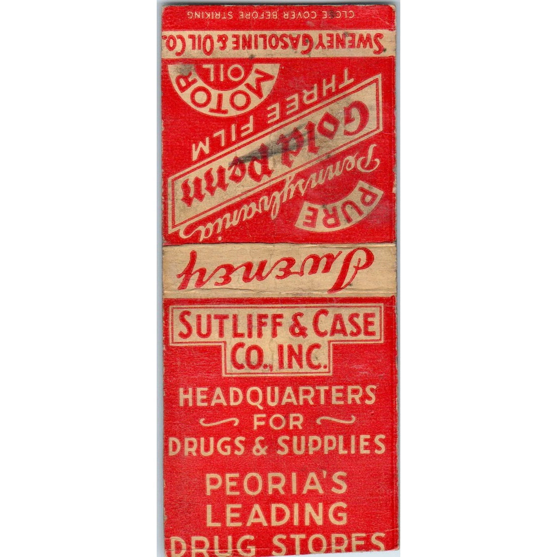 Sutliff & Case Co Inc Peoria Drug Stores IL Vintage Matchbook Cover SD4-Y14