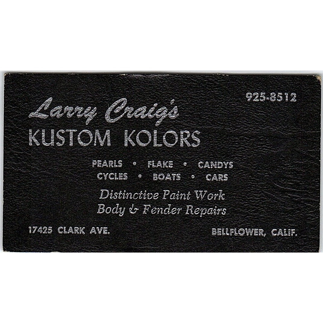 Larry Craig's Kustom Kolors Bellflower CA Vintage Business Card SE3-B14