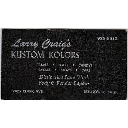 Larry Craig's Kustom Kolors Bellflower CA Vintage Business Card SE3-B14