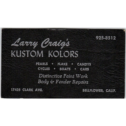 Larry Craig's Kustom Kolors Bellflower CA Vintage Business Card SE3-B14