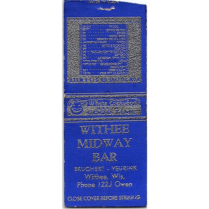 Withee Midway Bar Bruchert Veurink Withee WI Vintage Matchbook Cover SE5-Y1