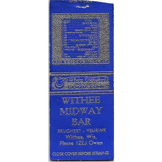Withee Midway Bar Bruchert Veurink Withee WI Vintage Matchbook Cover SE5-Y1