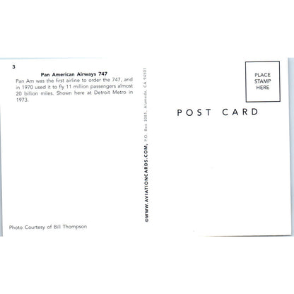 Pan American Airways 747 Vintage Postcard PC18
