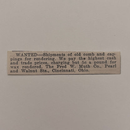 The Fred W. Muth Co Honeycombs Wanted Cincinnati Ohio 1926 Ad AG3-S22