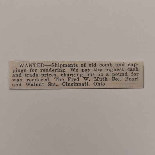 The Fred W. Muth Co Honeycombs Wanted Cincinnati Ohio 1926 Ad AG3-S22