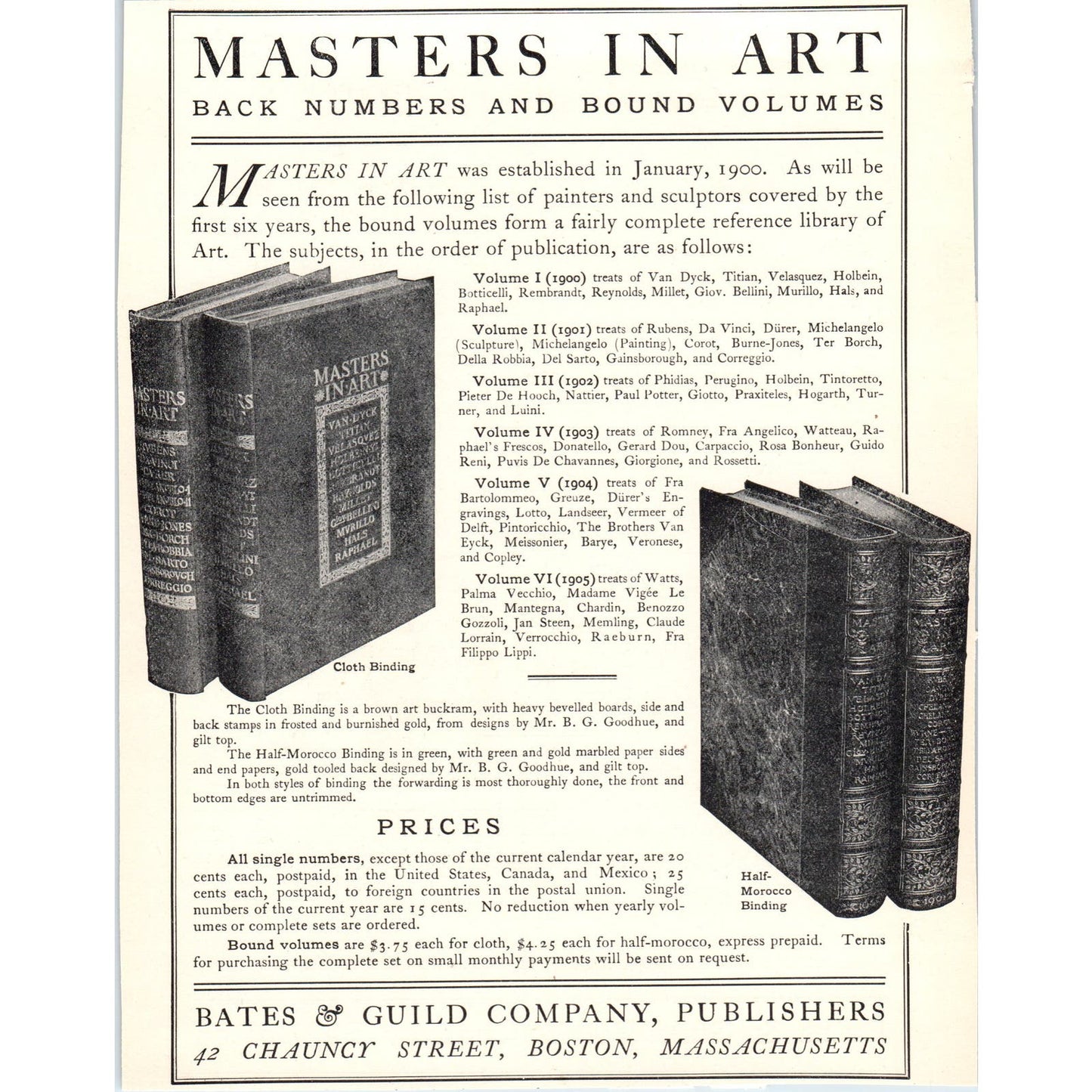 Bates & Guild Co Masters in Art Bound Volumes c1905 Victorian Ad D13