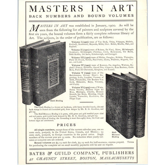 Bates & Guild Co Masters in Art Bound Volumes c1905 Victorian Ad D13
