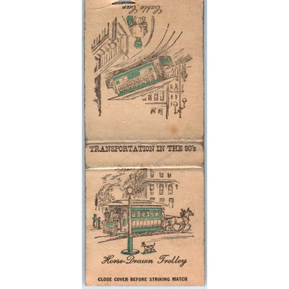 1890s Transportation Horse Drawn Trolley Cable Car Vtg Matchbook Cover SD4-Y15