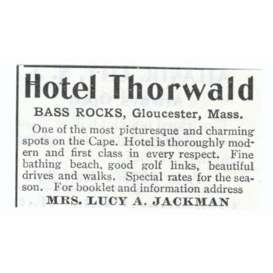 Hotel Thorwald Bass Rocks Gloucester MA Lucy A. Jackman 1903 Magazine Ad AF7-SS3