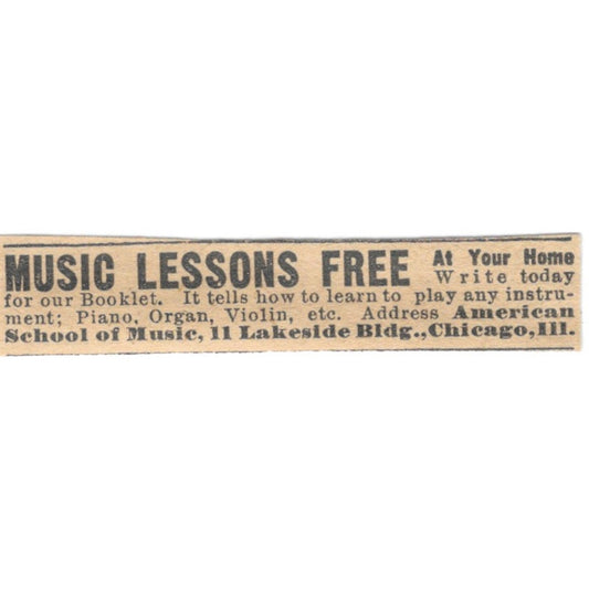 Music Lessons Free American School of Music Chicago 1910 Magazine Ad AF1-SS7