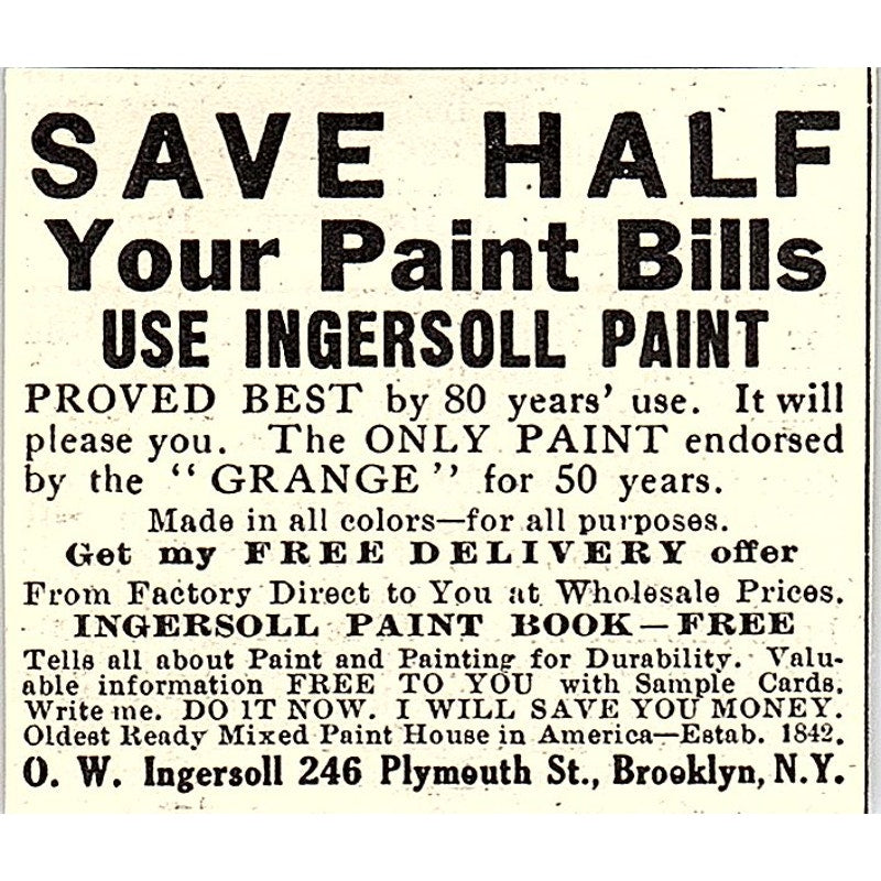 O.W. Ingersoll Pait 246 Plymouth St. Brooklyn NY 1924 Ad AG3-S17