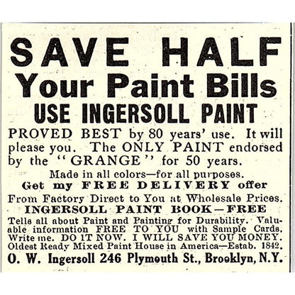O.W. Ingersoll Pait 246 Plymouth St. Brooklyn NY 1924 Ad AG3-S17