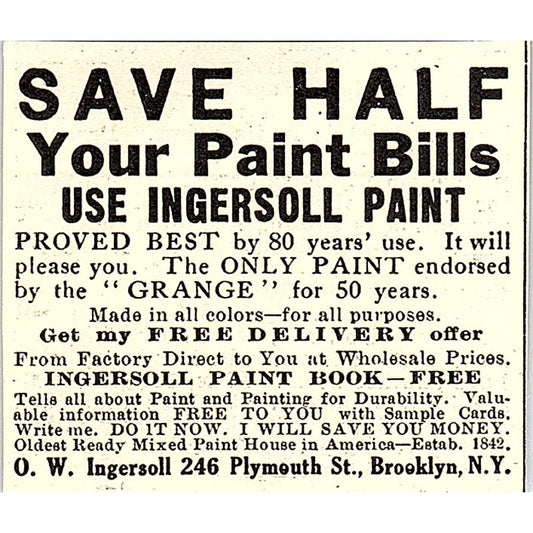O.W. Ingersoll Pait 246 Plymouth St. Brooklyn NY 1924 Ad AG3-S17
