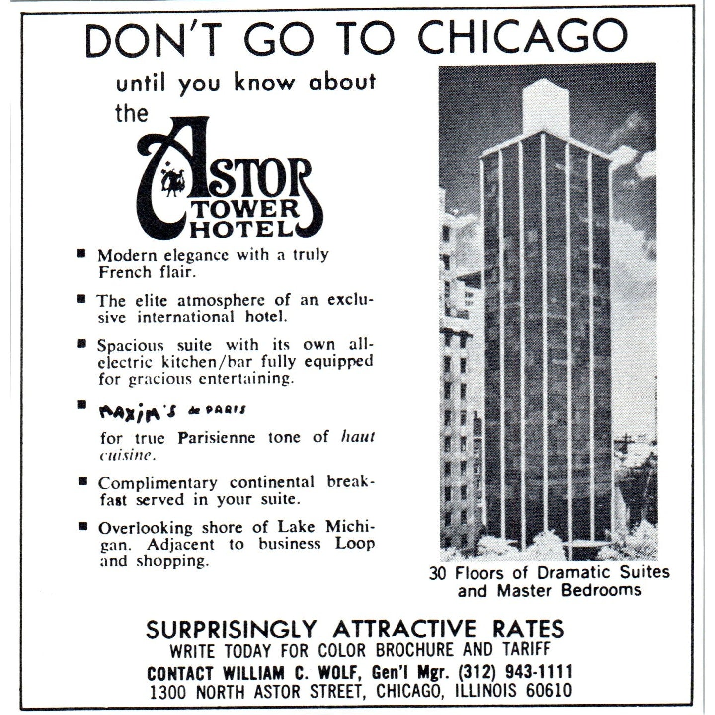 The Astor Tower Hotel Chicago St. Louis 1971 Magazine Ad AD8-H4