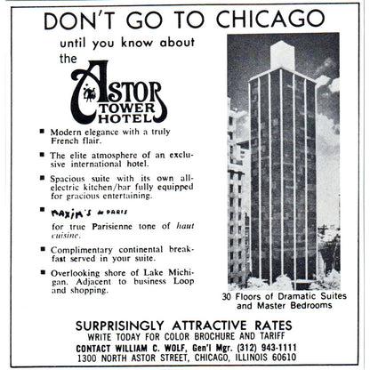 The Astor Tower Hotel Chicago St. Louis 1971 Magazine Ad AD8-H4